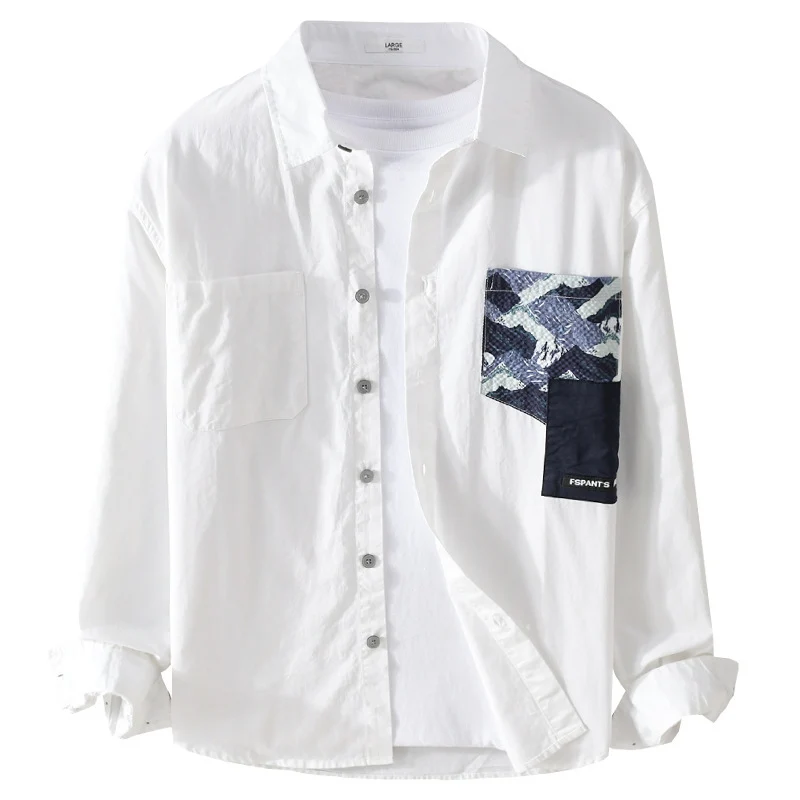 Herren Leichtes Baumwoll-Overshirt mit kontrastierter Patch-Brusttasche im Layering‑Stil Drune