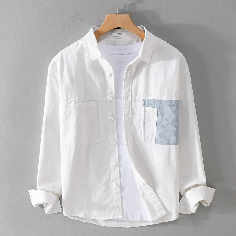 Herren Leichtes Baumwoll-Overshirt mit Kontrast-Brusttasche und Relaxed-Fit Drune