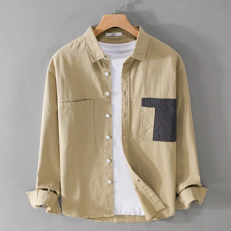 Herren Leichtes Baumwoll-Overshirt mit Kontrast-Brusttasche und Relaxed-Fit Drune
