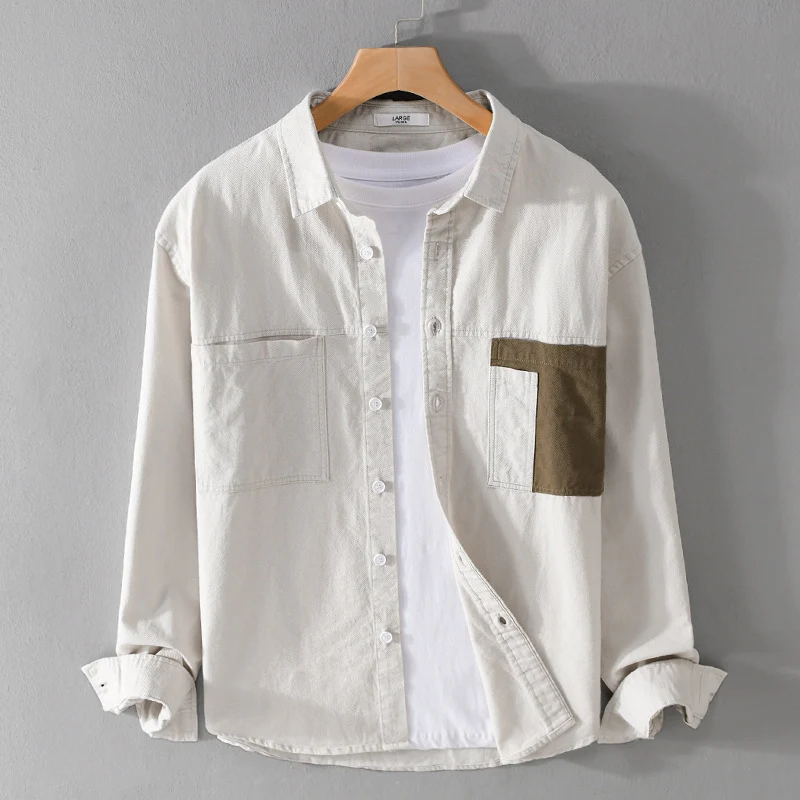Herren Leichtes Baumwoll-Overshirt mit Kontrast-Brusttasche und Relaxed-Fit Drune
