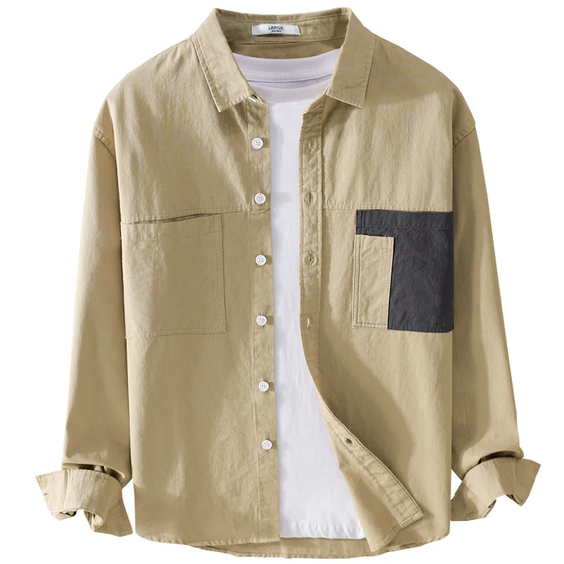 Herren Leichtes Baumwoll-Overshirt mit Kontrast-Brusttasche und Relaxed-Fit Drune