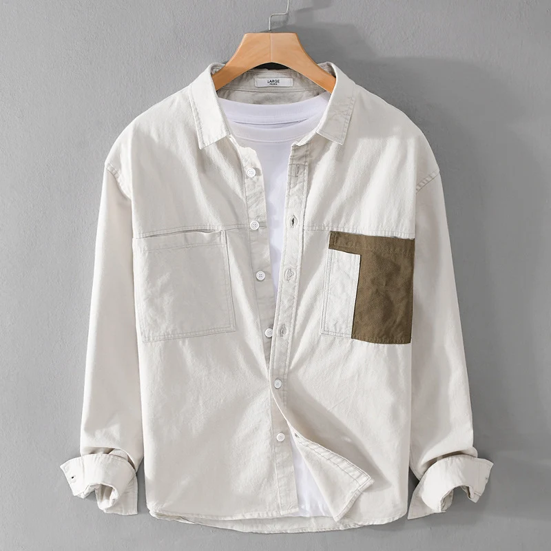 Herren Leichtes Baumwoll-Overshirt mit Kontrast-Brusttasche und Relaxed-Fit Drune