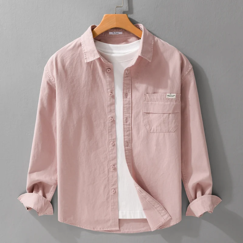 Herren Leichtes Baumwoll-Overshirt mit Kentkragen, Brusttasche und Relaxed-Fit Drune