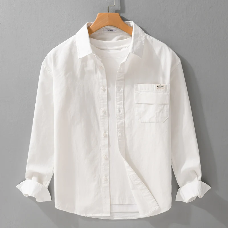 Herren Leichtes Baumwoll-Overshirt mit Kentkragen, Brusttasche und Relaxed-Fit Drune