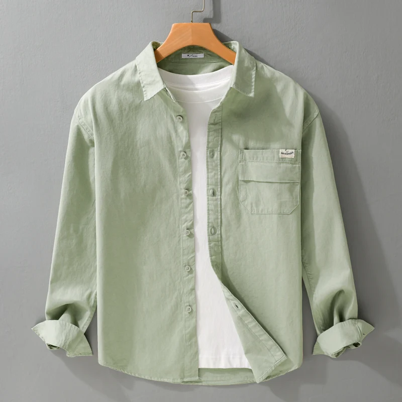 Herren Leichtes Baumwoll-Overshirt mit Kentkragen, Brusttasche und Relaxed-Fit Drune