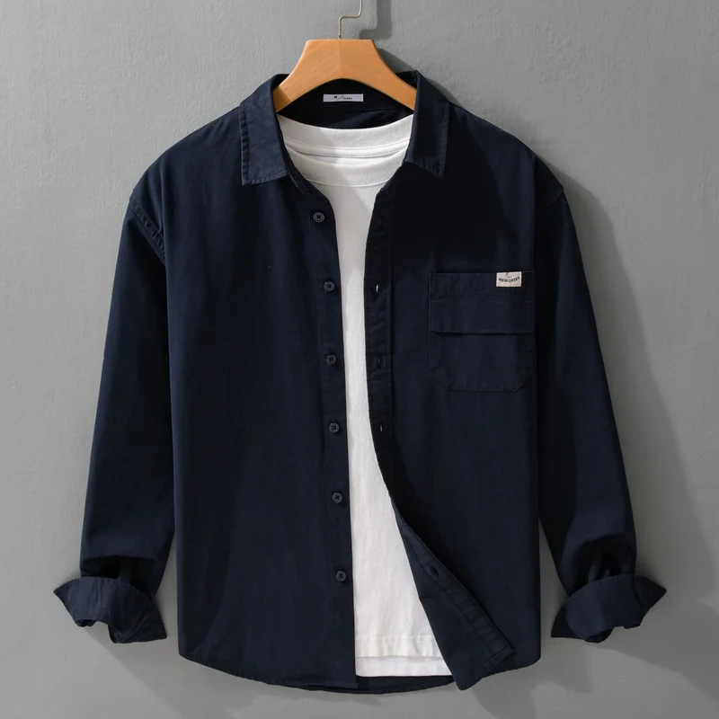 Herren Leichtes Baumwoll-Overshirt mit Kentkragen, Brusttasche und Relaxed-Fit Drune