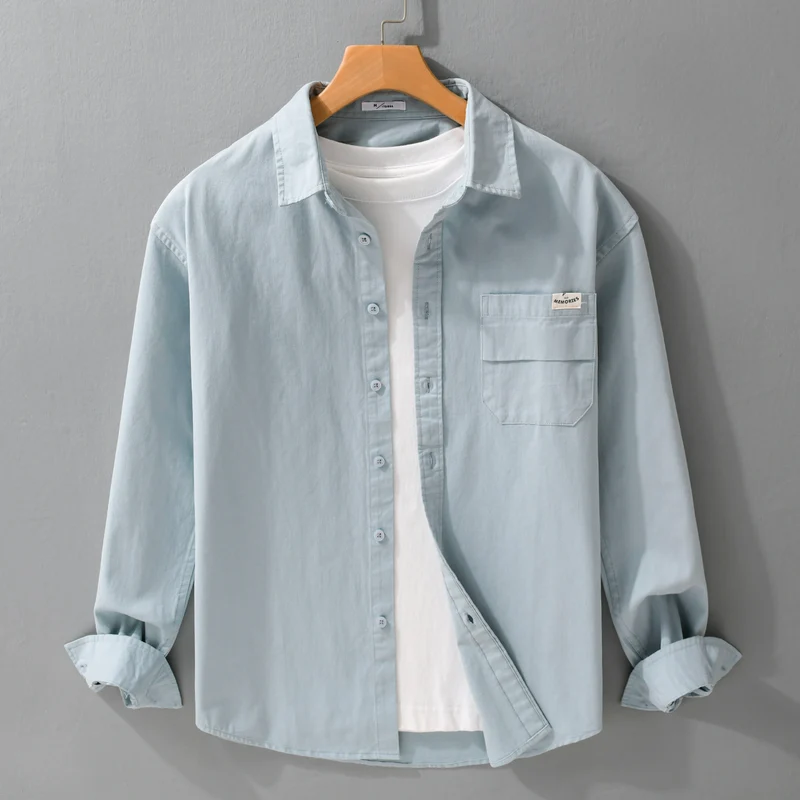 Herren Leichtes Baumwoll-Overshirt mit Kentkragen, Brusttasche und Relaxed-Fit Drune