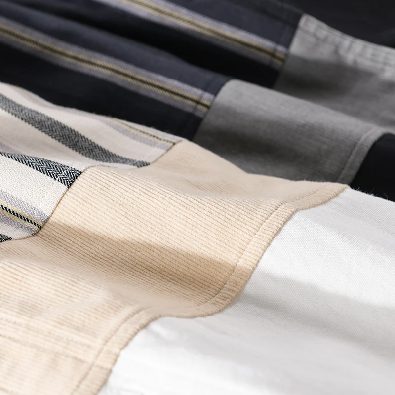 Herren Leichtes Baumwoll-Overshirt mit eingewebten Streifenpanelen und Kentkragen Drune