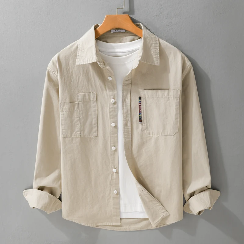 Herren Leichtes Baumwoll-Overshirt mit Doppel-Brusttaschen und Kentkragen Drune