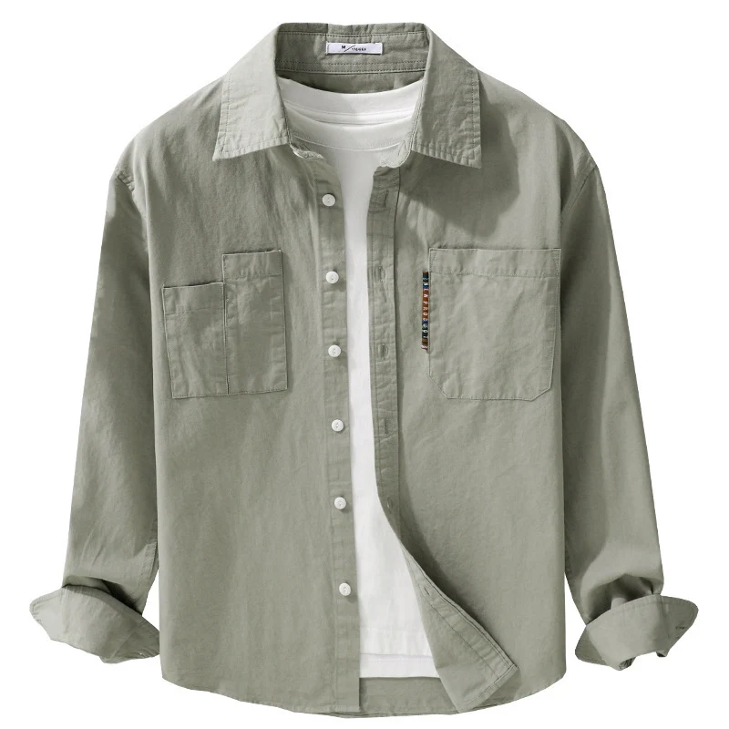 Herren Leichtes Baumwoll-Overshirt mit Doppel-Brusttaschen und Kentkragen Drune