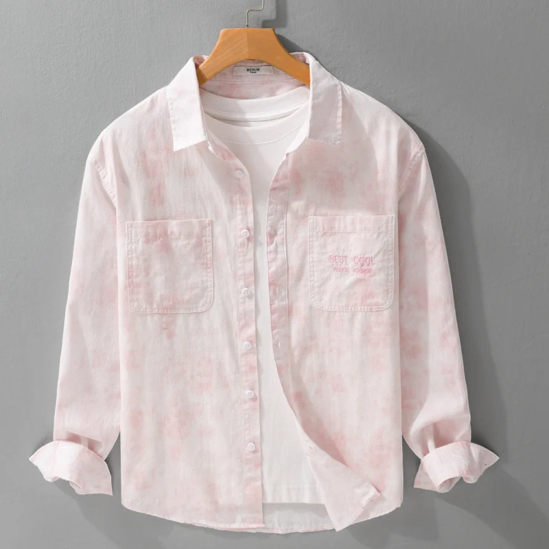 Herren Leichtes Baumwoll-Overshirt mit dezenter Batikoptik, Brusttaschen und Relaxed-Fit Drune