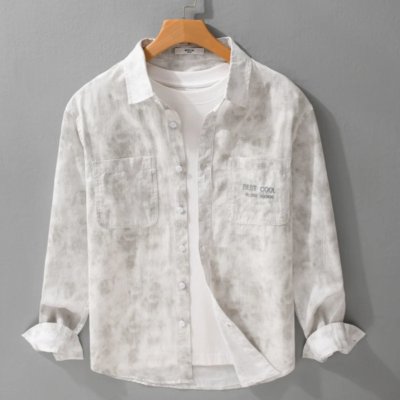 Herren Leichtes Baumwoll-Overshirt mit dezenter Batikoptik, Brusttaschen und Relaxed-Fit Drune