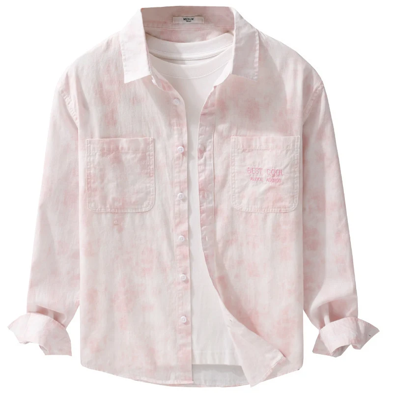 Herren Leichtes Baumwoll-Overshirt mit dezenter Batikoptik, Brusttaschen und Relaxed-Fit Drune