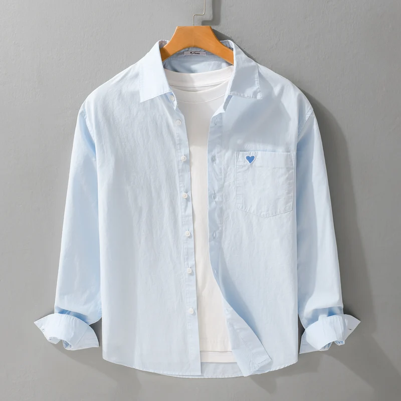 Herren Leichtes Baumwoll-Overshirt mit Brusttasche und dezenter Herzstickerei Drune