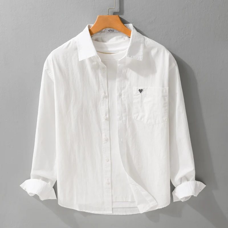 Herren Leichtes Baumwoll-Overshirt mit Brusttasche und dezenter Herzstickerei Drune