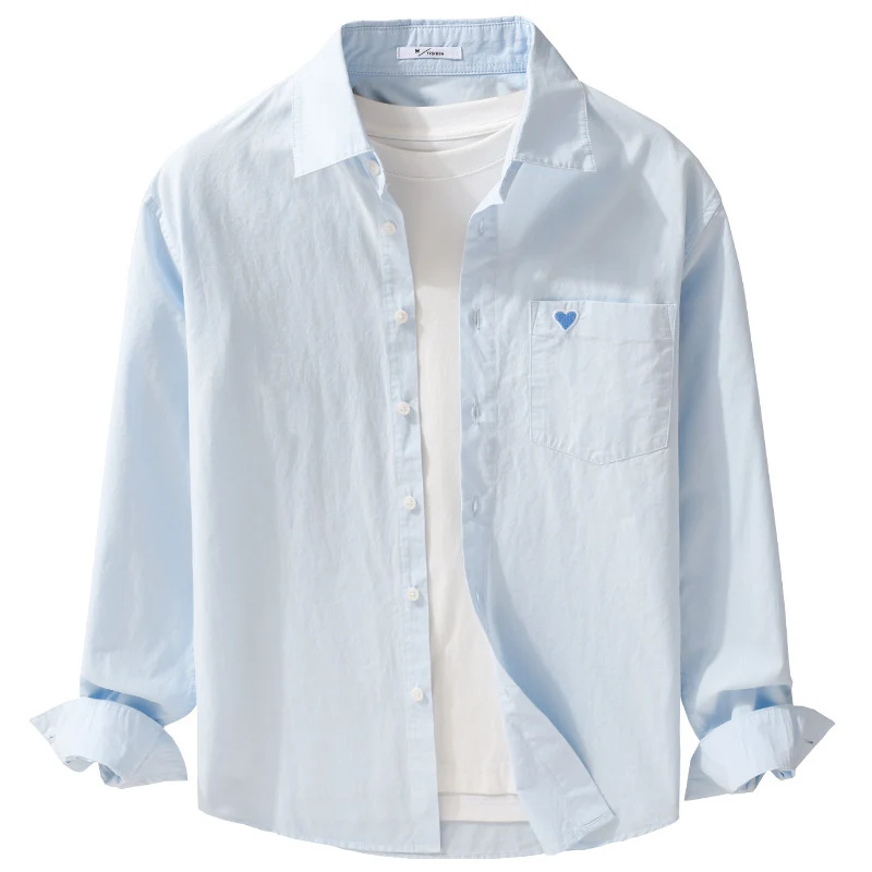 Herren Leichtes Baumwoll-Overshirt mit Brusttasche und dezenter Herzstickerei Drune