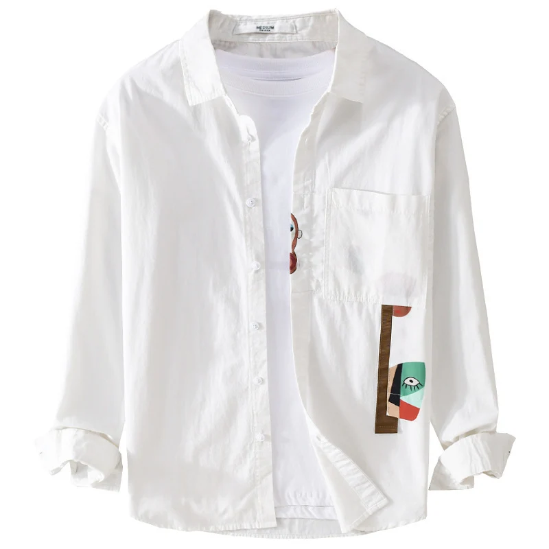 Herren Leichtes Baumwoll-Overshirt mit Brusttasche und abstraktem Grafikpatch Drune