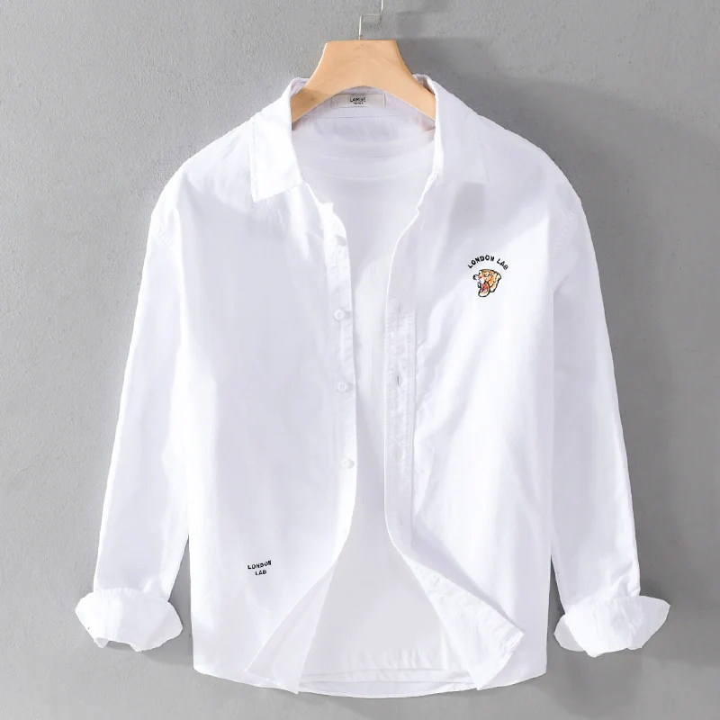 Herren Leichtes Baumwoll-Overshirt im Layering-Look mit Logostickerei und Kentkragen Drune