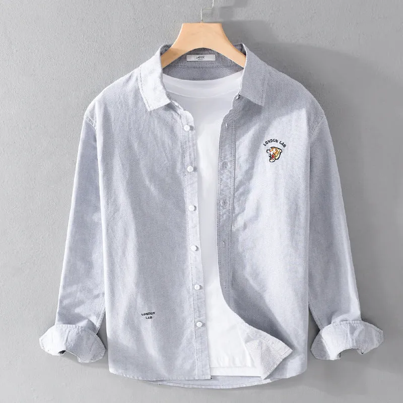 Herren Leichtes Baumwoll-Overshirt im Layering-Look mit Logostickerei und Kentkragen Drune