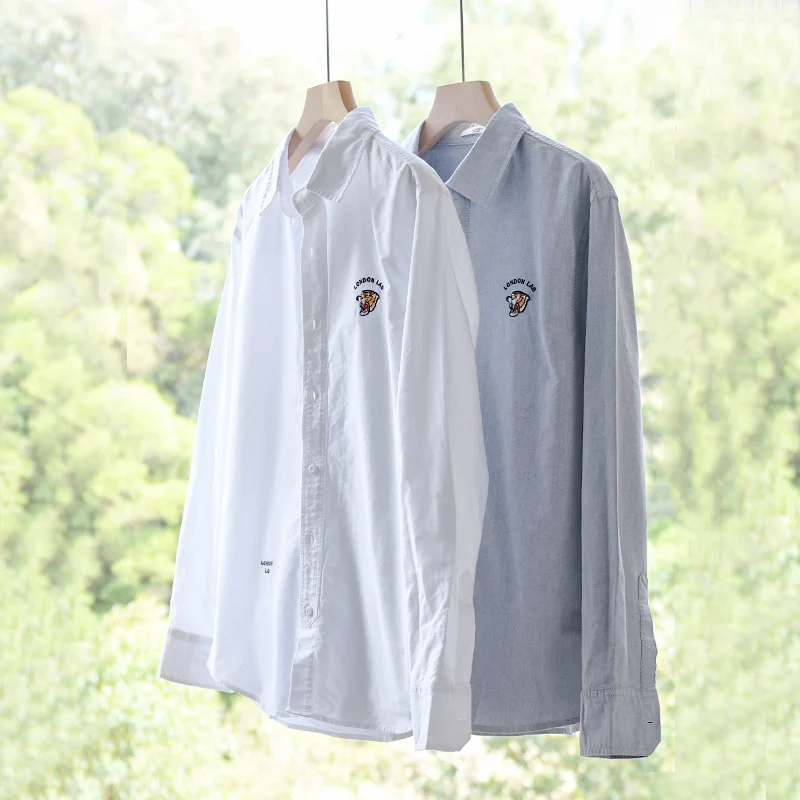Herren Leichtes Baumwoll-Overshirt im Layering-Look mit Logostickerei und Kentkragen Drune