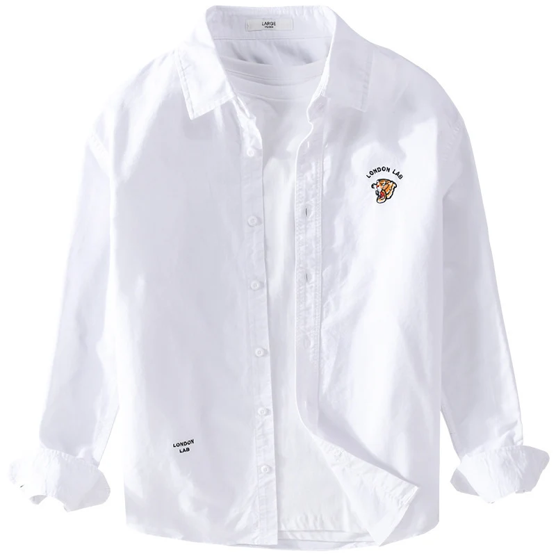 Herren Leichtes Baumwoll-Overshirt im Layering-Look mit Logostickerei und Kentkragen Drune