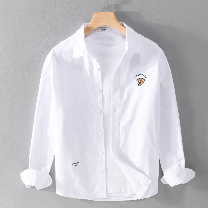 Herren Leichtes Baumwoll-Overshirt im Layering-Look mit Logostickerei und Kentkragen Drune
