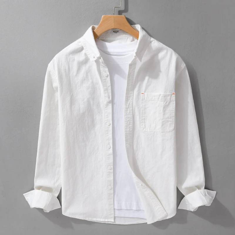 Herren Leichtes Baumwoll-Overshirt im Hemdjacken-Stil mit Brusttasche und Button-Down-Kragen Drune