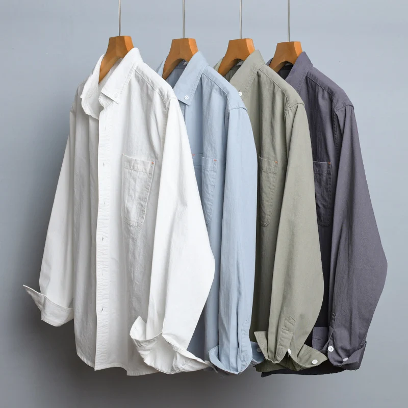Herren Leichtes Baumwoll-Overshirt im Hemdjacken-Stil mit Brusttasche und Button-Down-Kragen Drune