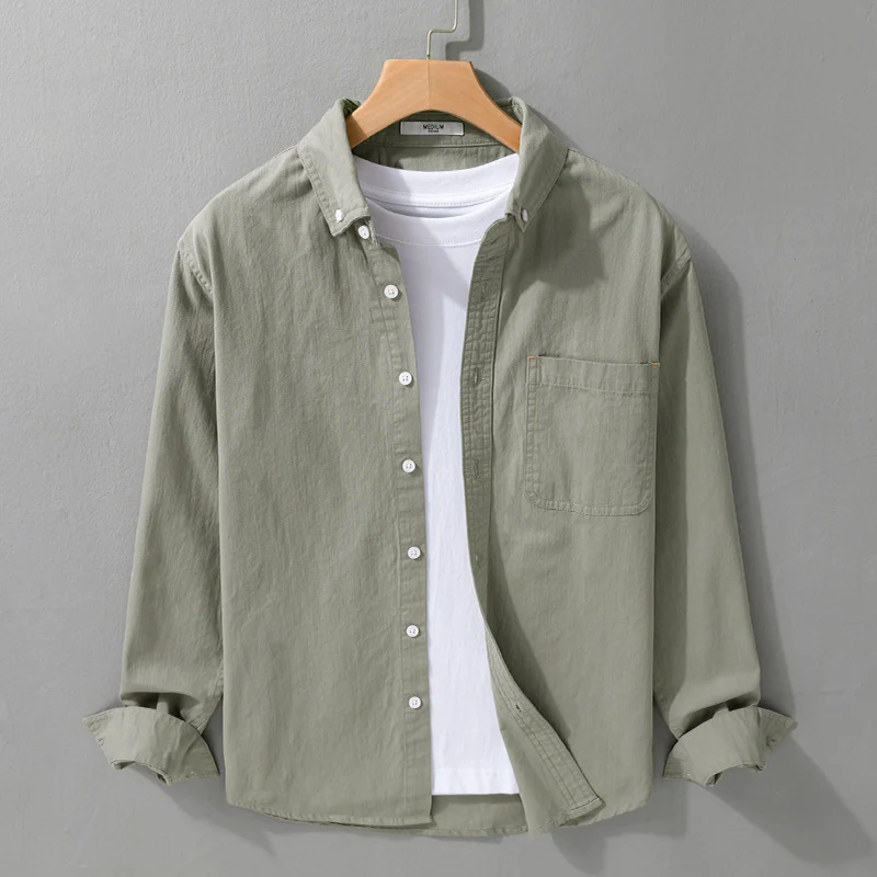 Herren Leichtes Baumwoll-Overshirt im Hemdjacken-Stil mit Brusttasche und Button-Down-Kragen Drune