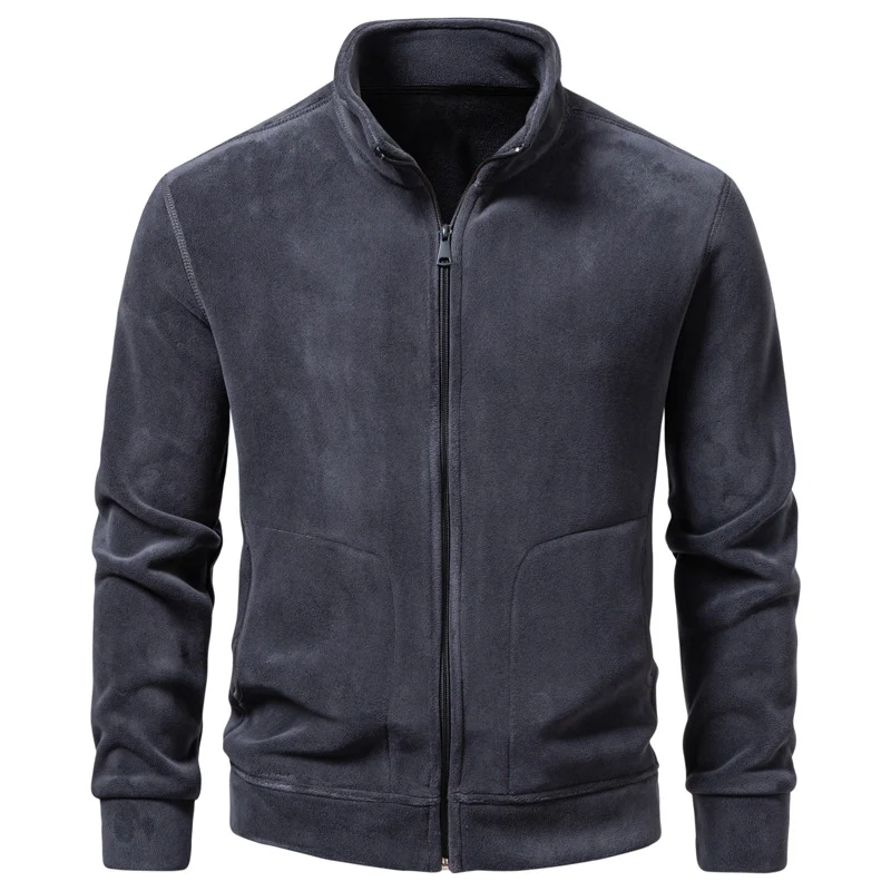 Herren Slim-Fit Fleecejacke mit Stehkragen, durchgehendem Reißverschluss und Eingrifftaschen Drune