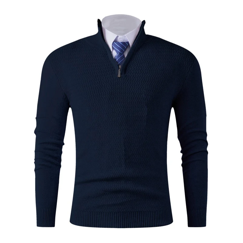 Herren Slim-Fit Feinstrickpullover mit Halbzip und strukturierter Wellenoptik Drune