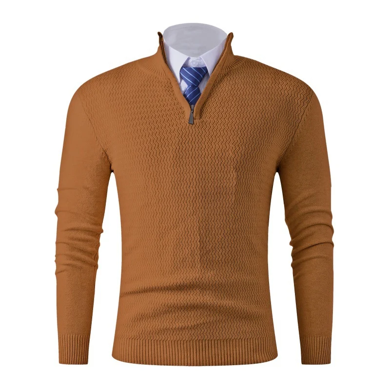 Herren Slim-Fit Feinstrickpullover mit Halbzip und strukturierter Wellenoptik Drune