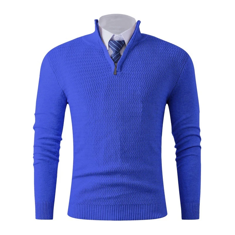 Herren Slim-Fit Feinstrickpullover mit Halbzip und strukturierter Wellenoptik Drune