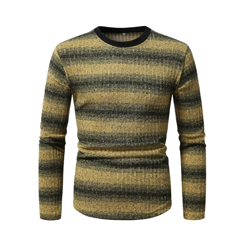 Herren Slim-Fit Feinstrick-Pullover mit horizontalem Farbverlauf und geripptem Strukturmix Drune