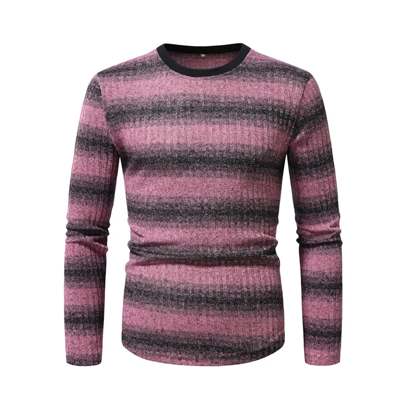 Herren Slim-Fit Feinstrick-Pullover mit horizontalem Farbverlauf und geripptem Strukturmix Drune
