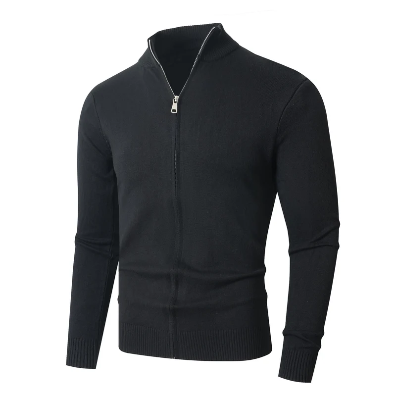 Herren Slim-Fit Feinstrick-Cardigan mit Zweifach-Reißverschluss und Stehkragen Drune