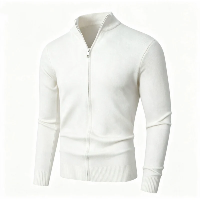 Herren Slim-Fit Feinstrick-Cardigan mit Zweifach-Reißverschluss und Stehkragen Drune