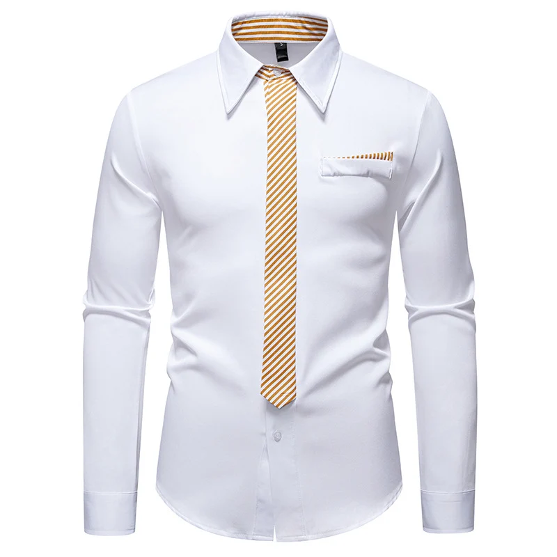Herren Slim-Fit Businesshemd mit integrierter Krawatten-Optik und Brusttasche Drune