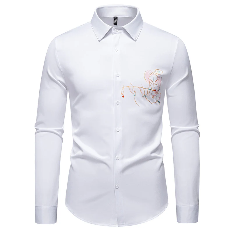 Herren Slim-Fit Businesshemd mit aufwendiger Bruststickerei und Kentkragen Drune