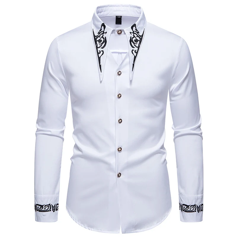 Herren Slim-Fit Business-Hemd mit Stickerei am Kragen und Manschetten Drune