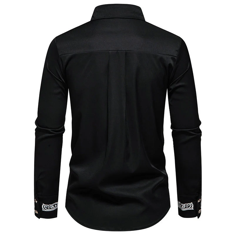Herren Slim-Fit Business-Hemd mit Stickerei am Kragen und Manschetten Drune