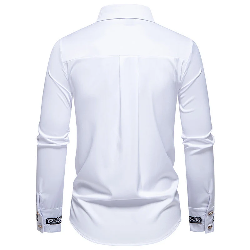 Herren Slim-Fit Business-Hemd mit Stickerei am Kragen und Manschetten Drune
