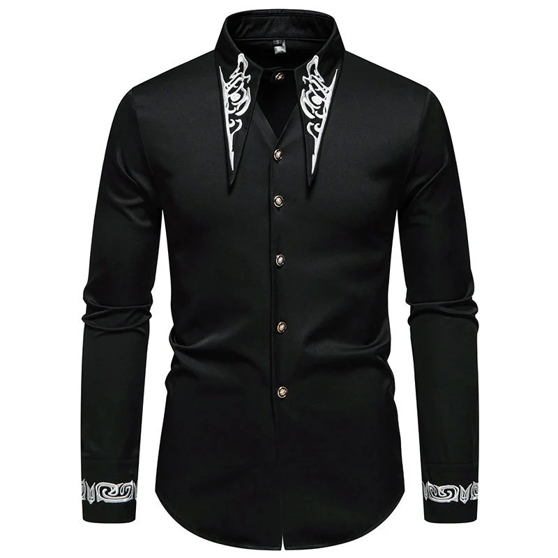 Herren Slim-Fit Business-Hemd mit Stickerei am Kragen und Manschetten Drune