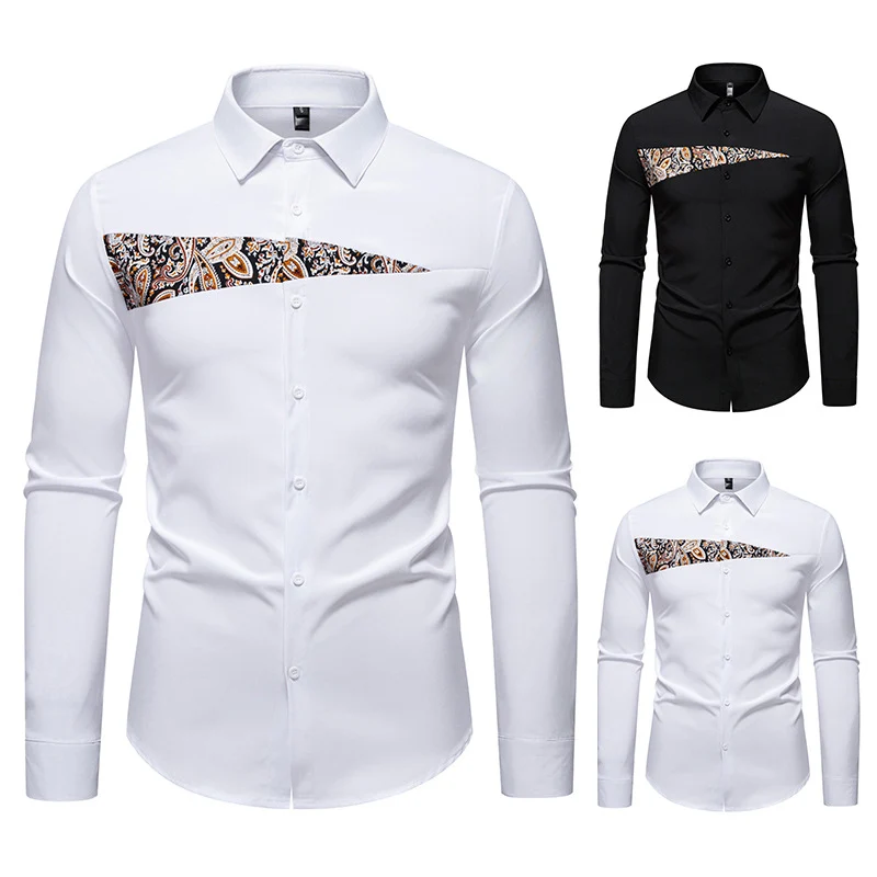 Herren Slim-Fit Business-Hemd mit Paisley-Brustpasse und Kentkragen Drune