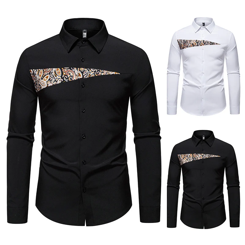 Herren Slim-Fit Business-Hemd mit Paisley-Brustpasse und Kentkragen Drune