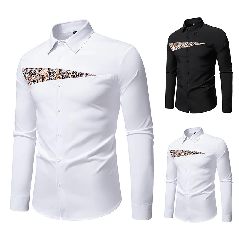 Herren Slim-Fit Business-Hemd mit Paisley-Brustpasse und Kentkragen Drune