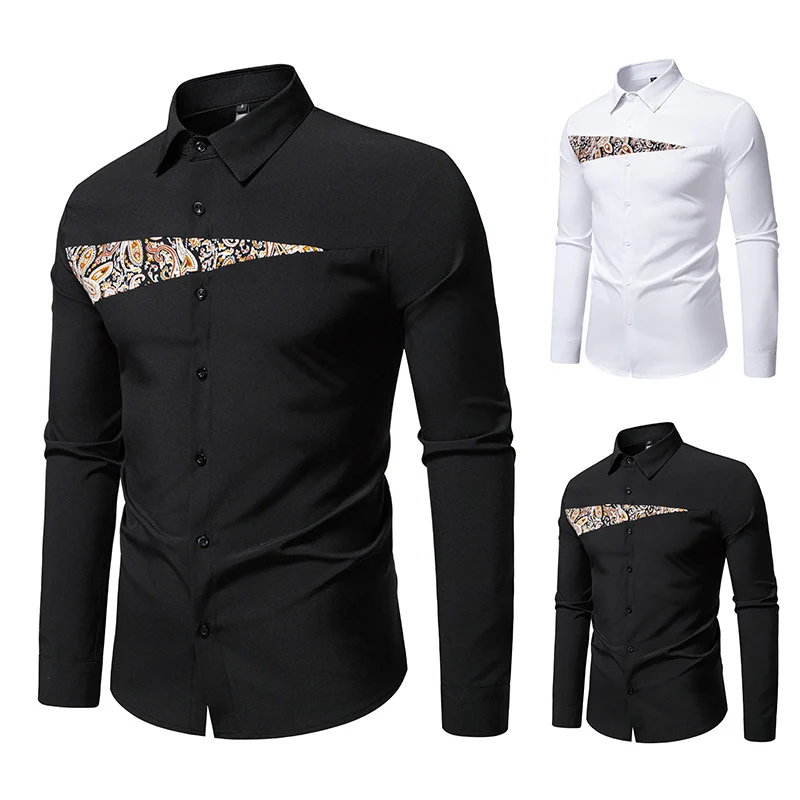 Herren Slim-Fit Business-Hemd mit Paisley-Brustpasse und Kentkragen Drune