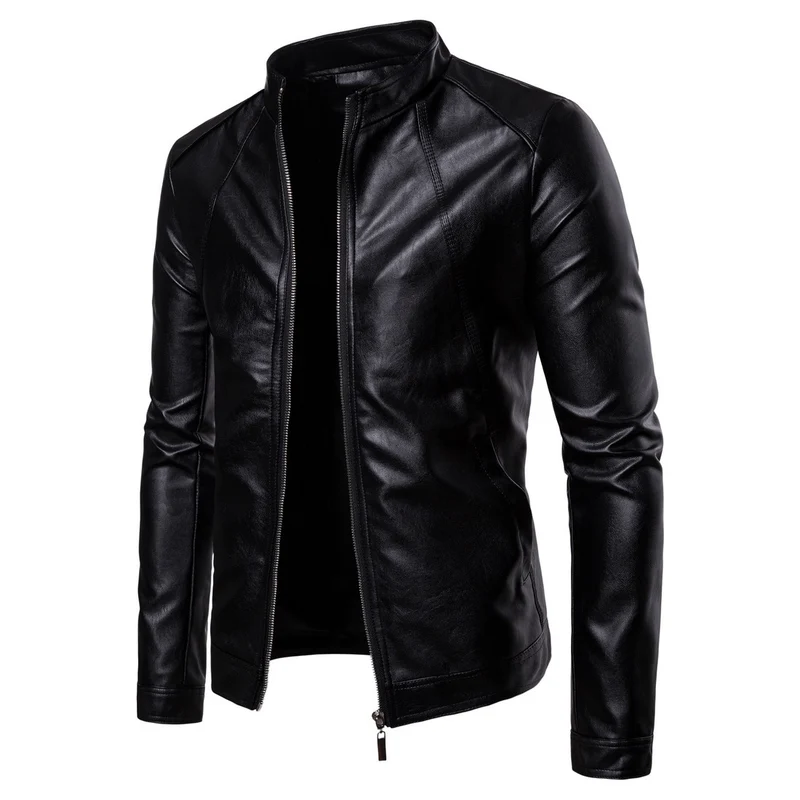 Herren Slim-Fit Biker-inspirierte Kunstlederjacke mit Stehkragen und minimalistischer Nahtführung Drune
