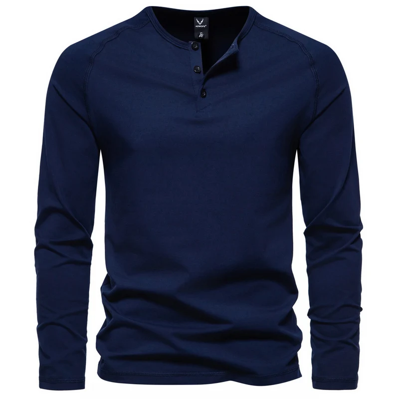 Herren Slim-Fit Baumwoll-Mix Henleyshirt mit Knopfleiste Drune