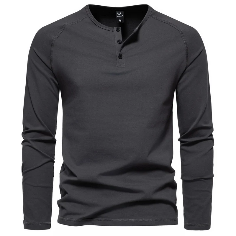 Herren Slim-Fit Baumwoll-Mix Henleyshirt mit Knopfleiste Drune